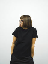 SILK-CASHMRERE KNIT T-SHIRT (CZ324-LPO31)  / BLACK