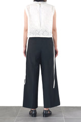 Lace-knit Bottle-neck Sleeve-less Pullover (WK125-LPO05)