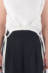 Lace-knit Bottle-neck Sleeve-less Pullover (WK125-LPO05)