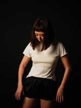 Silk Cashmere Neck-Logo T-shirt (CZ126-LPO03) / Ivory