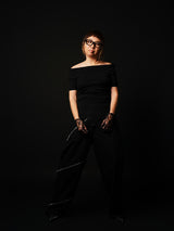 Off-Shoulder H/S Body-Suit (CZ126-LPO54) / Black