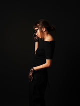 Off-Shoulder H/S Body-Suit (CZ126-LPO54) / Black
