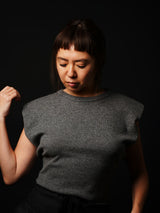 Shoulder padded Crew-neck Pull-over (CZ126-LPO57) / Grey