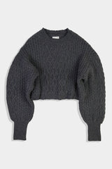 Low-gauge Cable St Short Knit Crewneck PO (WK324-LPO05-08) / Charcoal