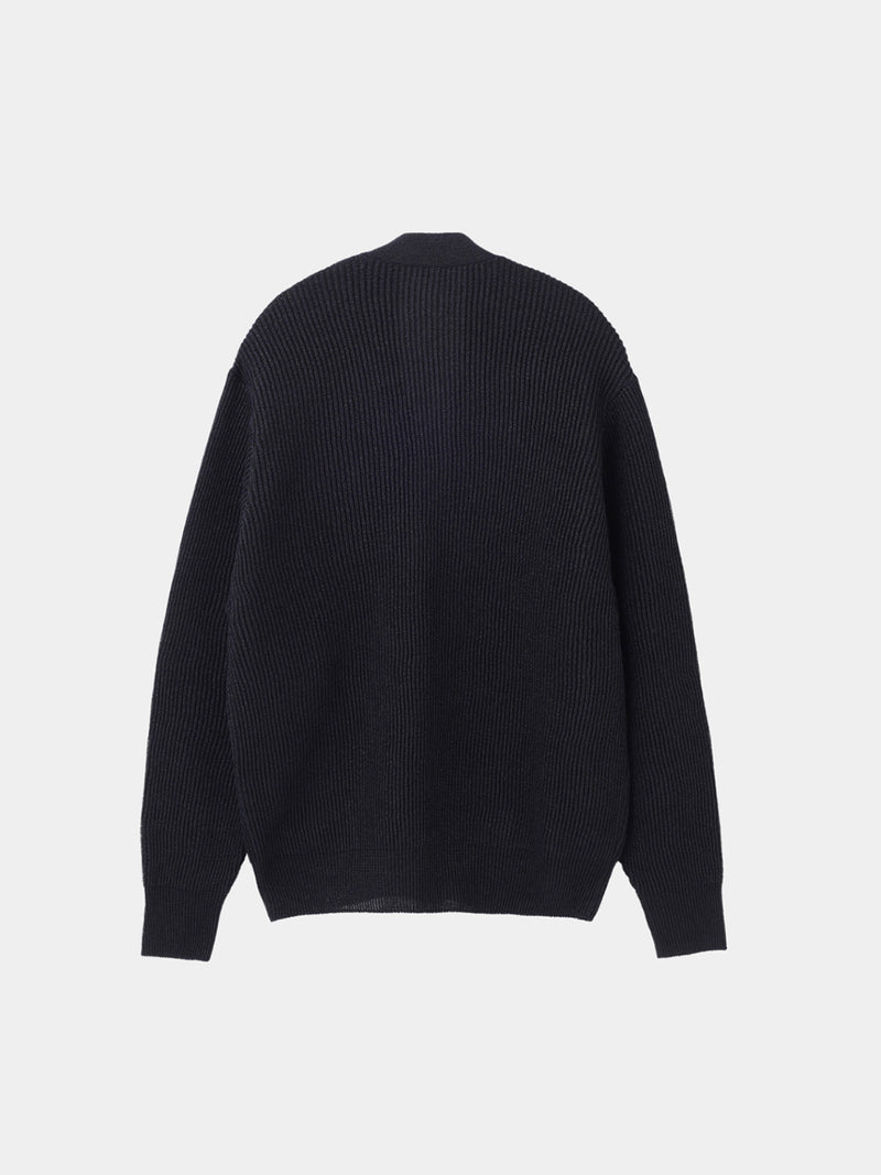WASHI MIDDLE-GAUGE AZE CARDIGAN (PU126-MCD02) / BLACK – umeda-knit.com