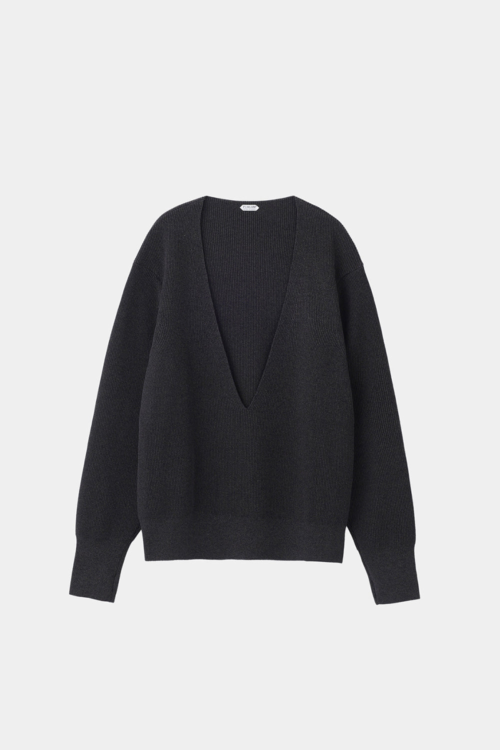 WOOL-POLY Middle-gauge AZE Deep-Vneck L/S Pullover(PU126-MPO05) / Charcoal