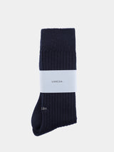 WOOL LONG RIB SOCKS (UM501-MSO01) / NAVY