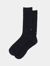 WOOL LONG RIB SOCKS (UM501-MSO01) / BLACK