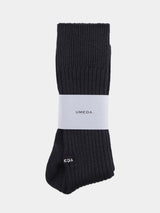 WOOL LINEN LONG RIB SOCKS (UM501-MSO02) / BLACK