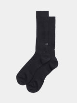 WOOL LINEN LONG RIB SOCKS (UM501-MSO02) / BLACK