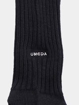 WOOL LINEN LONG RIB SOCKS (UM501-MSO02) / BLACK