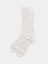 WOOL LINEN LONG RIB SOCKS (UM501-MSO02) / OFF WHITE