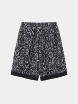 FLORAL PATTERN KNIT ART HALF PANTS (WK124-MPT01)  / BLACK