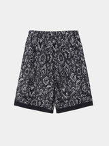 FLORAL PATTERN KNIT ART HALF PANTS (WK124-MPT01)  / BLACK