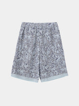 FLORAL PATTERN KNIT ART HALF PANTS (WK124-MPT01) / L.Blue