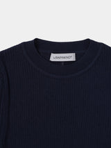 HARF-SLEEVE RIB KNIT(WK23S-LPO06) / Dark Navy
