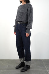 Low-gauge Cable St Short Knit Crewneck PO (WK324-LPO05-08) / Charcoal