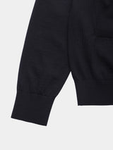 WOOL HIGH-GAUGE KNIT L/S V-NECK CARDIGAN (WK326-LCD03) / BLACK