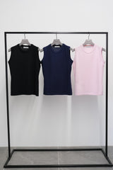 Silk Cashmere Sleeve-less T-shirt (CZ126-LPO52) / Black