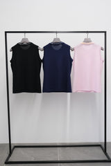 Silk Cashmere Sleeve-less T-shirt (CZ126-LPO52) / Black