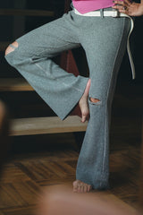 CASHMERE RIB KNIT KNEE-BROKEN PANTS (CZ125-LPT09) / GRAY