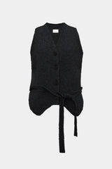 Low-gauge Half-cardigan St-vest (WK325-LVE02) / Charcoal